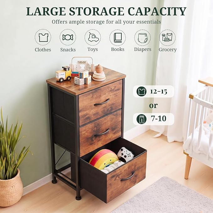 3 Drawers Dresser for Bedroom Fabric Storage Tower - Image 5