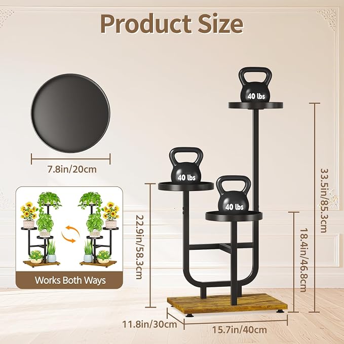 LASZOLA Black 3 Tier Tall Metal Plant Stand Indoor, Large Heavy Duty Planter - Image 2