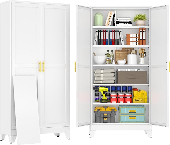 75" White Tall Metal Storage Cabinet by BAOLIWO