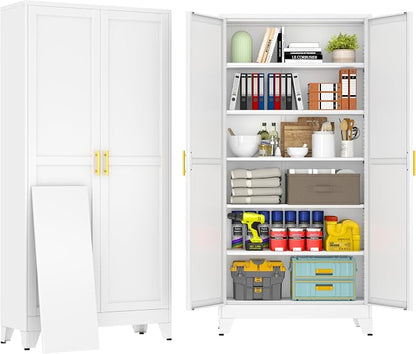 75" White Tall Metal Storage Cabinet by BAOLIWO