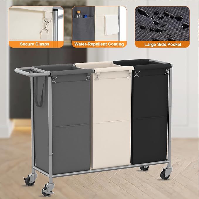 Heybly Laundry Basket, 3 x 18.5 Gal Laundry Separator Hamper - Image 3