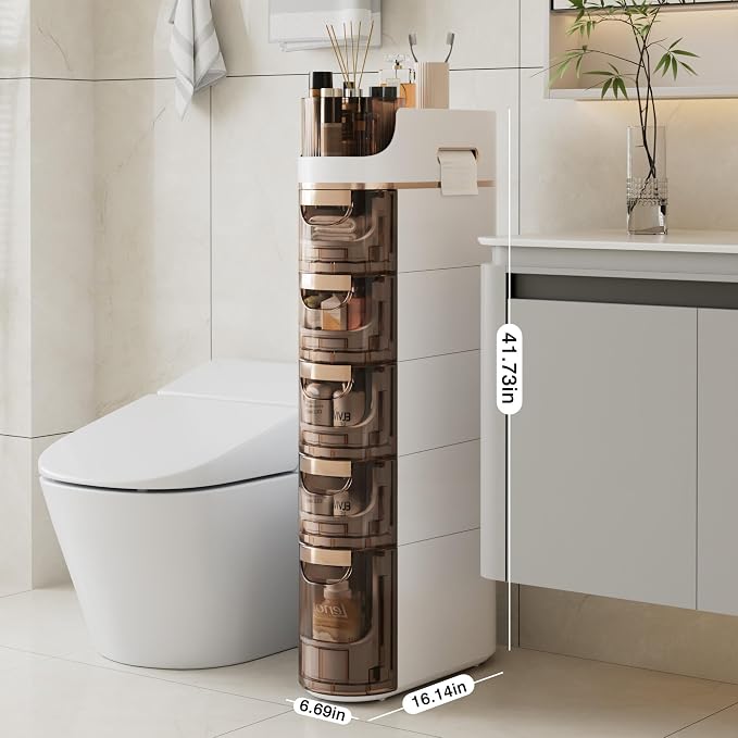 VECELO 5-Tier Slim Bathroom Storage Cabinet - Image 2