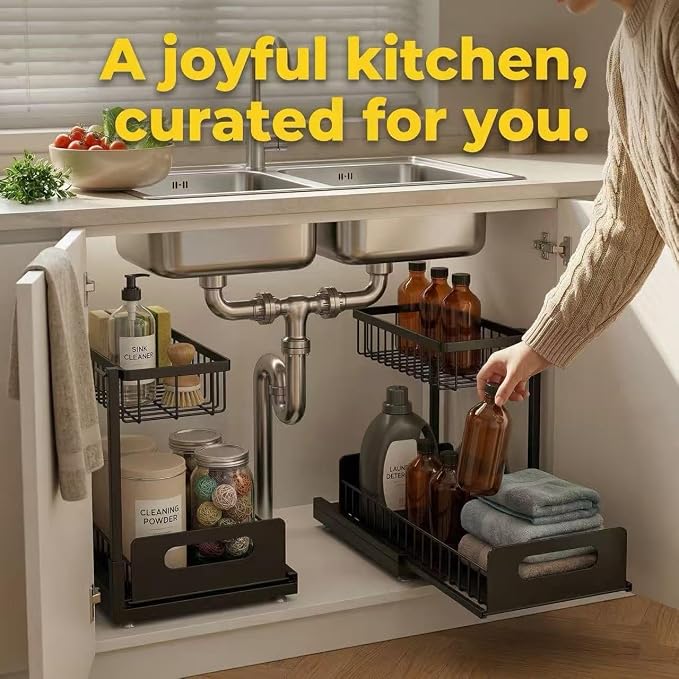 Sturdy Metal Under Sink Organizer 2 Tier, Pull Out Drawer Slides Under Sink - Image 3