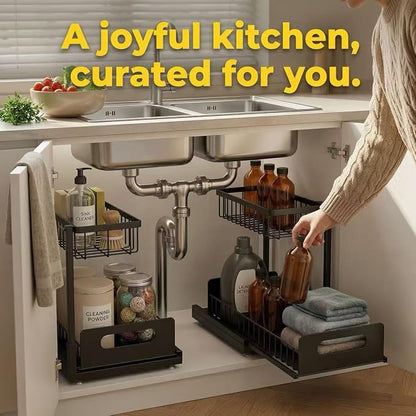 Sturdy Metal Under Sink Organizer 2 Tier, Pull Out Drawer Slides Under Sink - Image 3
