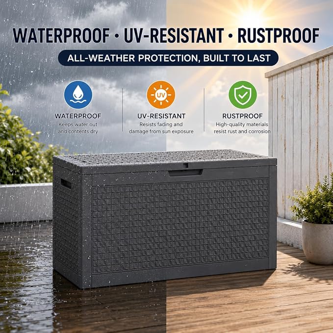 120 Gallon Outdoor Storage Box, Resin Deck Box Waterproof & Lockable, Patio - Image 4