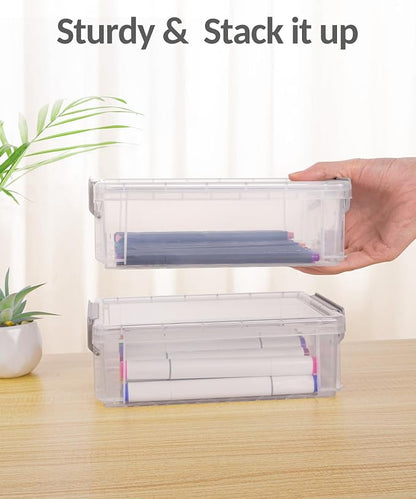 Sooez 6 Pack Extra Large Pencil Box, Plastic Pencil Case Crayon Box | Clear - Image 3