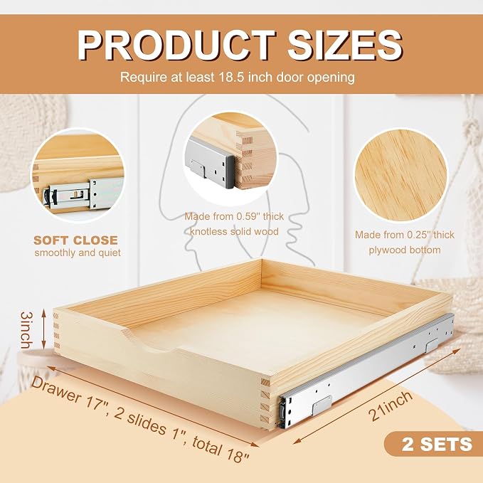 Menkxi 2 Set Pull out Tray Cabinet Organizer Wooden Pull Drawers storage Slide - Image 2