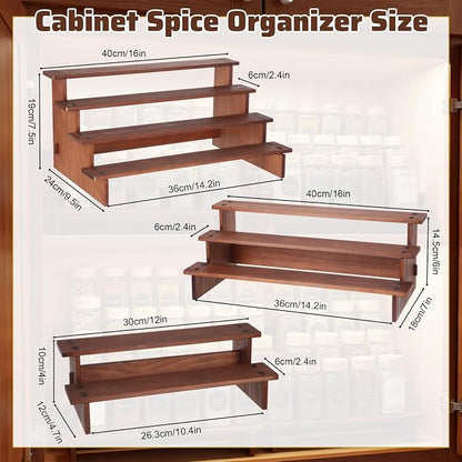Nuanchu 3 Pack Multi-tiered Wood Spice Organizer, Tiered Display Riser - Image 2