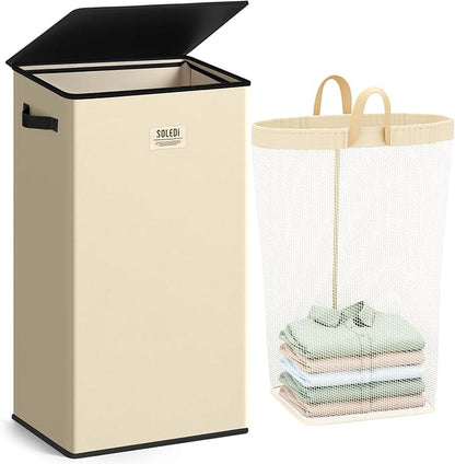 SOLEDI Laundry Hamper with Lid 100L Large & Tall Collapsible Laundry Basket by SOLEDI