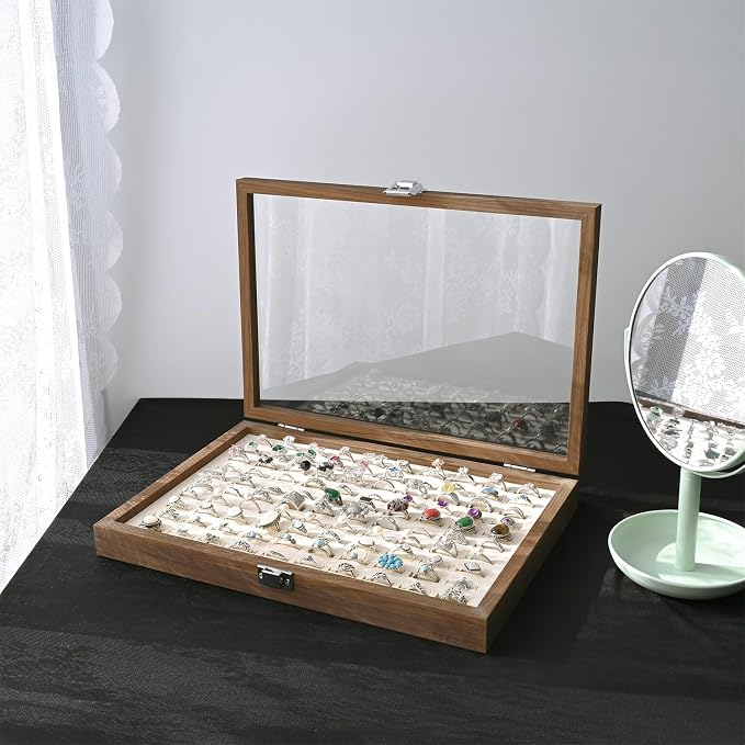 MOOCA 100 Ring Box Jewelry Display Tray, Display Case Accessories Storage Box - Image 6