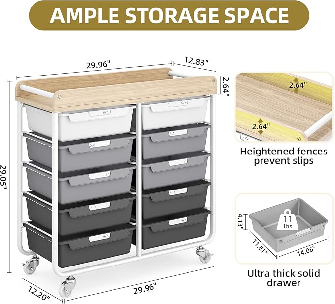 10 Drawer Rolling Storage Cart - Image 3