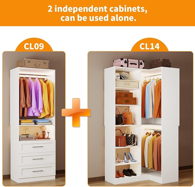Closet System with 3 Drawers, Corner Closet Organizer Systems with 7 Shelves & - Image 5