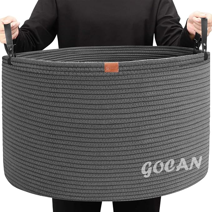 Extra Large Storage Laundry Basket 22" X 22"X 14" Cotton Rope Woven Basket by GOCAN