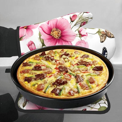 Garden with Birds and Flowers Gloves and Mats Set-Heat-Resistant Kitchen Gloves - Image 6