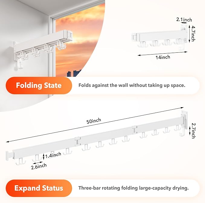 Drying Rack Clothing Wall Mounted, Clothes Drying Rack, Laundry Drying Rack - Image 6