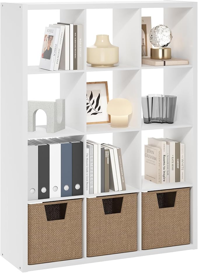 Furinno Cubicle Book Shelf, 12-Cube Bookshelf, Extra Thick Frame Reversible by Furinno-FitsYourSpaceFitsYourBudget