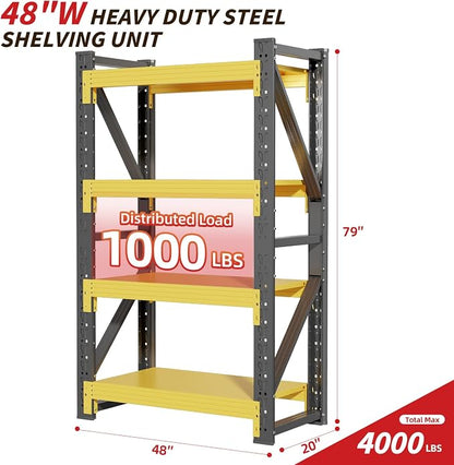48" W Garage Shelving, 4-Tier Heavy Duty Storage Shelves Unit - Image 2