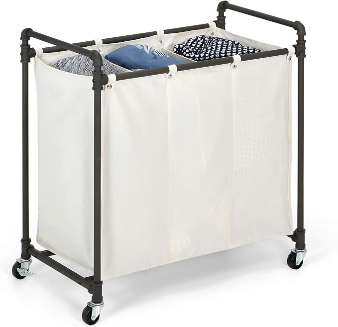 028-28003 Modern Industrial Style 3 Section Laundry Sorter, 33.24” W x 17.10” D by Real+Home+Innovations