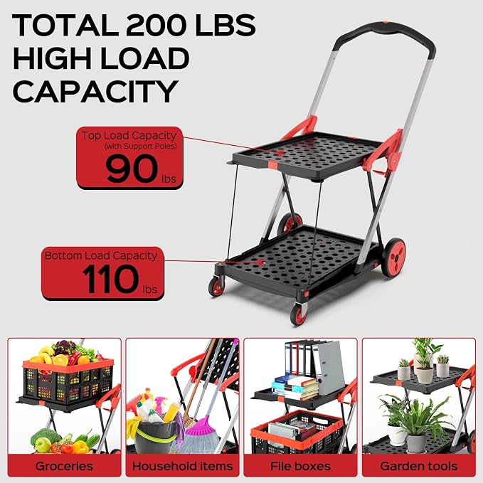 TOLRET Shopping Cart with Wheels, 200 lbs Capacity Grocery Cart on Wheels | - Image 5