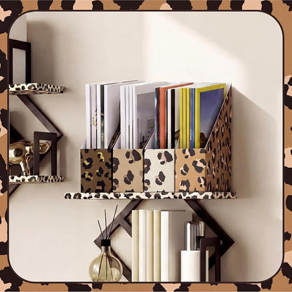 Leopard Print Magazine File Holder Decorative Set of 4 | Foldable Magazine - Image 6