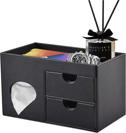 Square Tissue Box Cover with Drawers, Tissue Box Holder with Storage Tray by RHCSZ