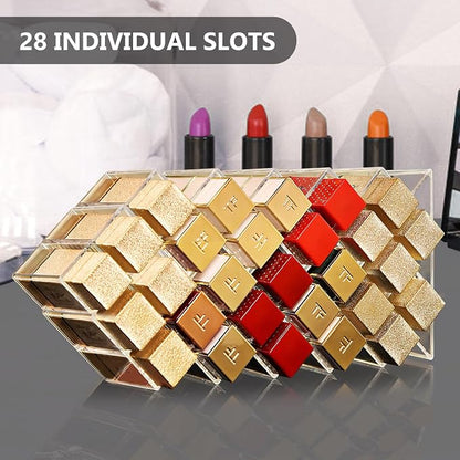 Lipstick Organizer, 28 Slots Acrylic Lip Holder, Stackable Lip Gloss Organizer - Image 3