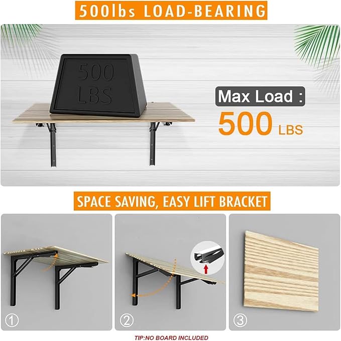 TORACK 24" Folding Shelf Brackets Heavy Duty Shelf Bracket Wall Mounted - Image 3