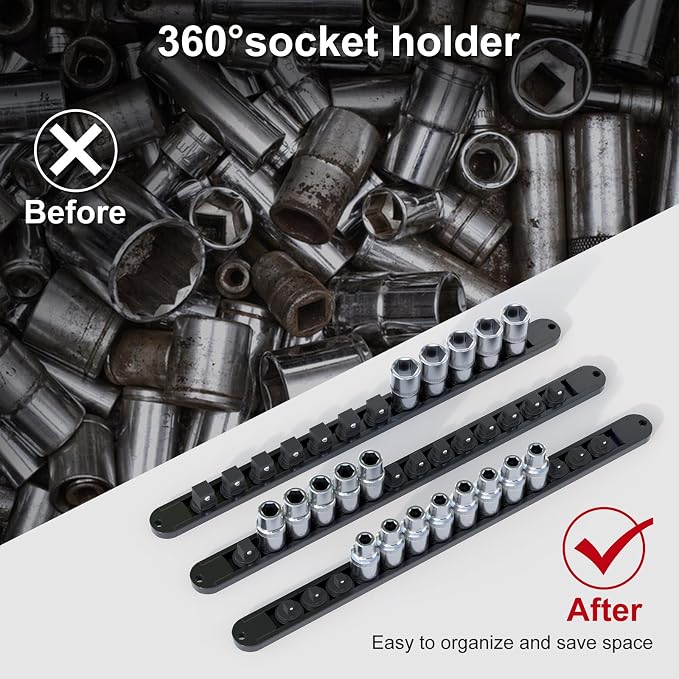 FivePears 3PCS 360° Socket Organizer Twist Lock, 3/8 1/4 1/2 Socket Storage - Image 5