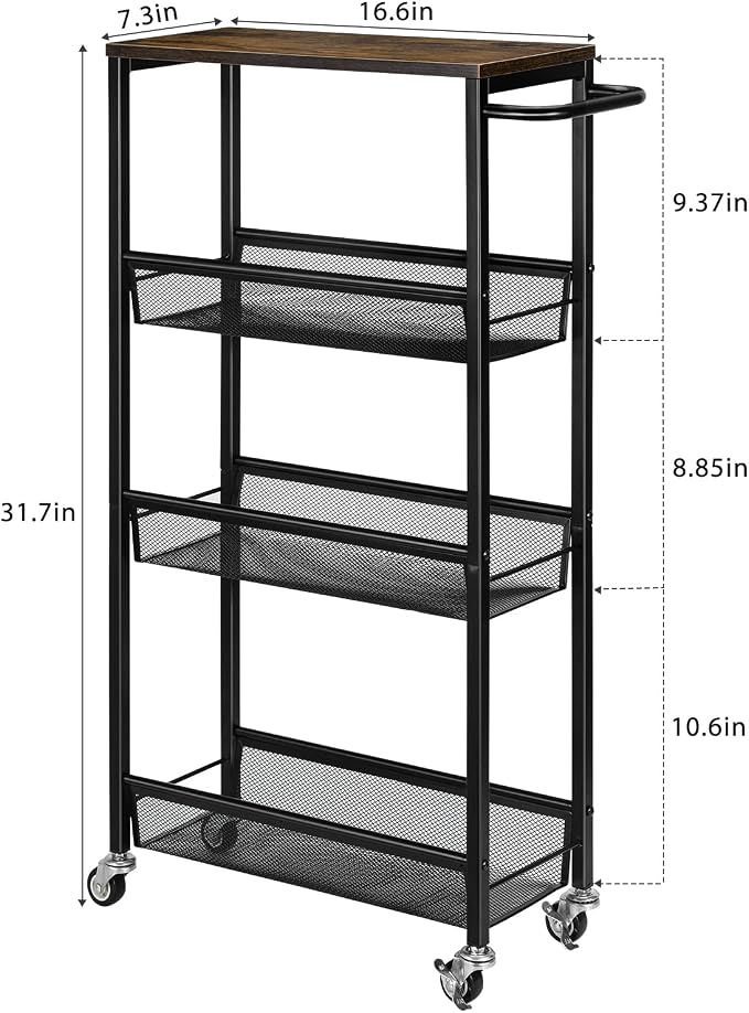 MOOACE Slim Storage Cart, 4 Tier Rolling Kitchen Shelving Unit on Wheels Mobile - Image 2