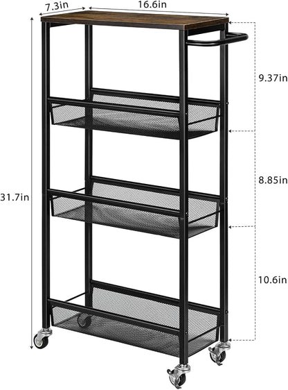 MOOACE Slim Storage Cart, 4 Tier Rolling Kitchen Shelving Unit on Wheels Mobile - Image 2