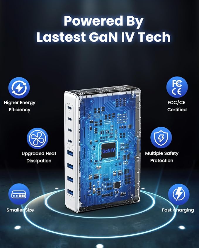200W USB C Charger Block, GaN IV Charging Station 8 Ports, QC4.0 Fast Charging - Image 5
