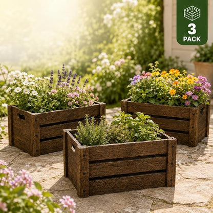 3 Pack Wooden Crates for Display Rustic Handmade Wood Crate for Storage | - Image 5