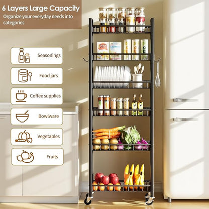 6 Tier Slim Storage Cart, Narrow Rolling Cart - Image 3