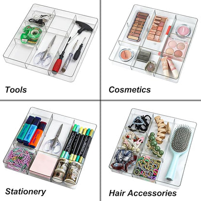 ZEXALOR Adjustable Clear Drawer Organizer, Plastic Drawer Divider Tray - Image 4