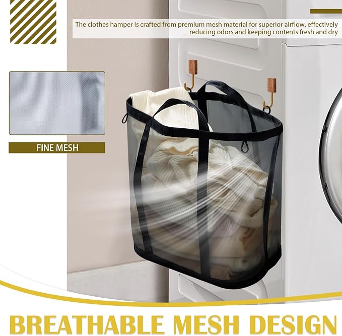 Mesh Laundry Basket, Hanging Laundry Hamper - Image 3