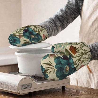 Floral Print Oven Mitts Set of 2, Heat Resistant Silicone Oven Mittens Gloves - Image 8
