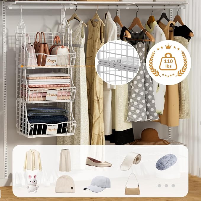 Hanging Closet Organizers and Storage, 5 Tier Closet Shelf Clothes Organizer - Image 3