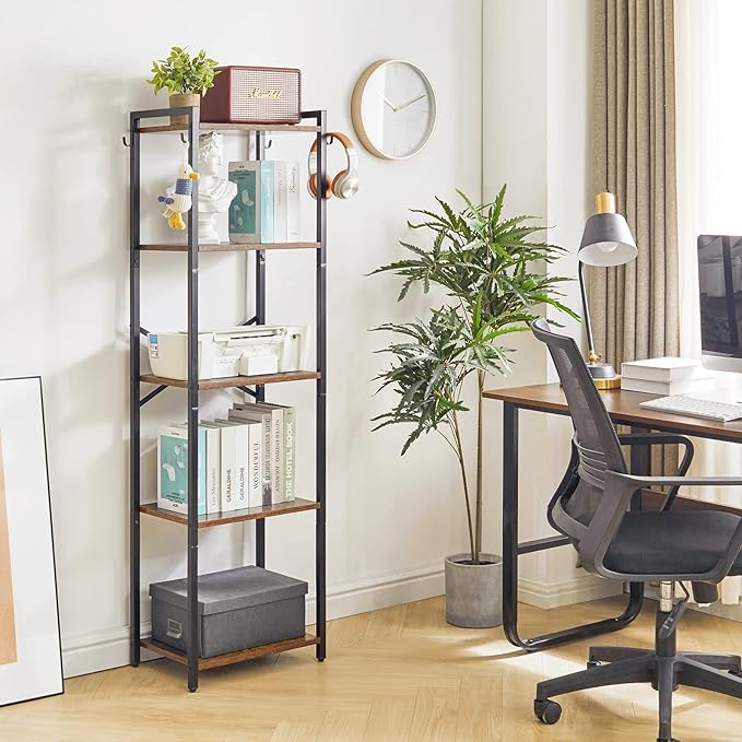 YMYNY Bookshelf, 5-Tier Ladder Shelf Organizer, Narrow Shelving Unit, Corner - Image 4
