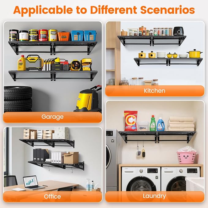 Garage Shelving 2x2ft 4-Pack, Garage Storage Rack 24"x24" Metal Shelves Black - Image 9