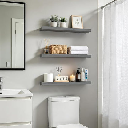 BAYKA Grey Floating Shelves for Wall, 22.5 inch Wall Mounted Shelf for Bedroom - Image 2