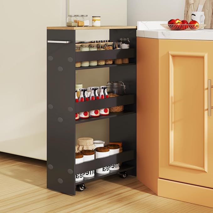 Slim Rolling Storage Cart, 4 Tier Narrow Kitchen Cart - Image 8