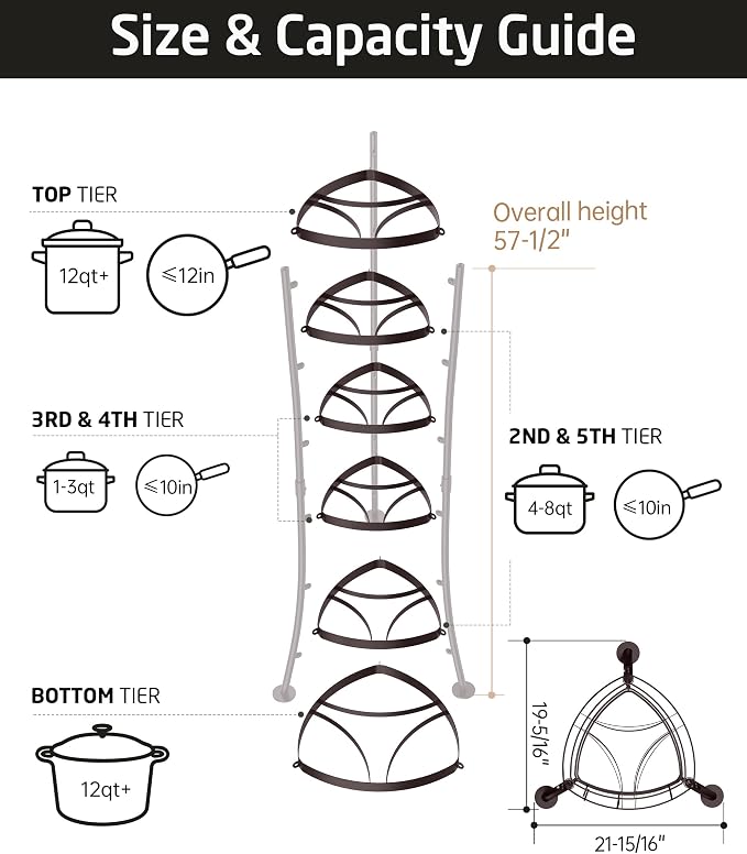 KES Oiled Bronze Freestanding Pot Rack, 6-Tier Cast Iron Cookware Stand - Image 6