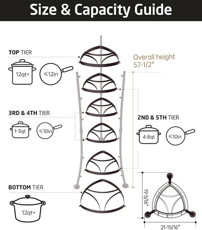 KES Oiled Bronze Freestanding Pot Rack, 6-Tier Cast Iron Cookware Stand - Image 6