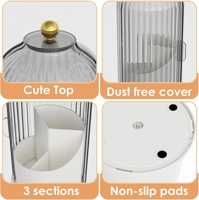 Makeup Brush Holder with Lid 360 Rotating Clear Dustproof Make Up Organizers - Image 6