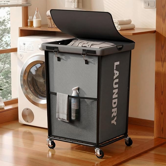 Laundry Hamper with Wheels and Lid, 150L Heavy Duty Rolling Laundry Basket by OLLDIDE