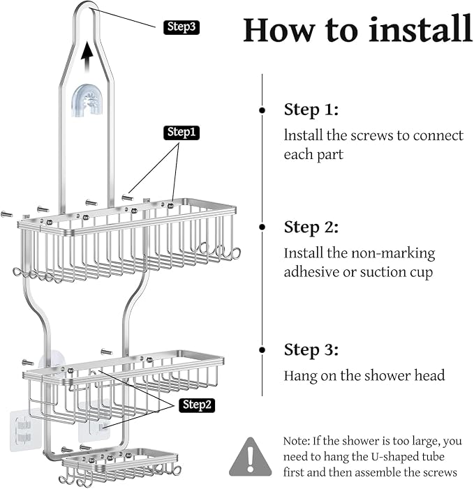YASONIC Never Rust Shower Caddy Hanging, Aluminum Shower Racks - Image 7