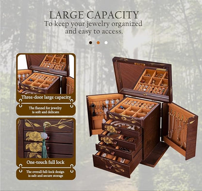 Wooden Jewelry Box for Women, 5-Layer Large Wood Jewelry Boxes & Organizer - Image 8