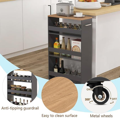 POWERSTONE 4-Tier Slim Storage Cart, Narrow Kitchen Rolling Cart w/Handle & - Image 5