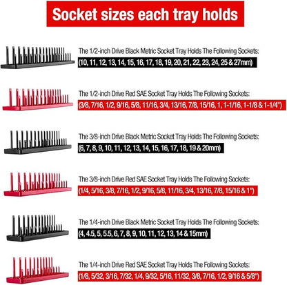 6PCS Socket Organizer Tray Set, 3/8-Inch & 1/2-Inch Drive Deep and Shallow - Image 4