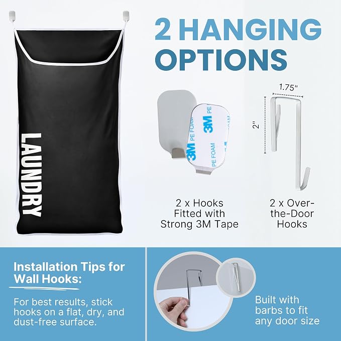 Hanging Laundry Hamper Bag XL 40x22", Space Saving over the Door Storage Bags - Image 6